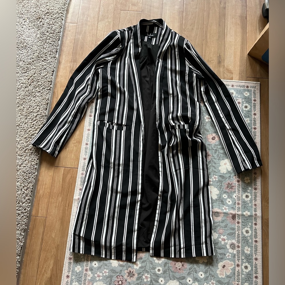 Black and White Striped Long Duster